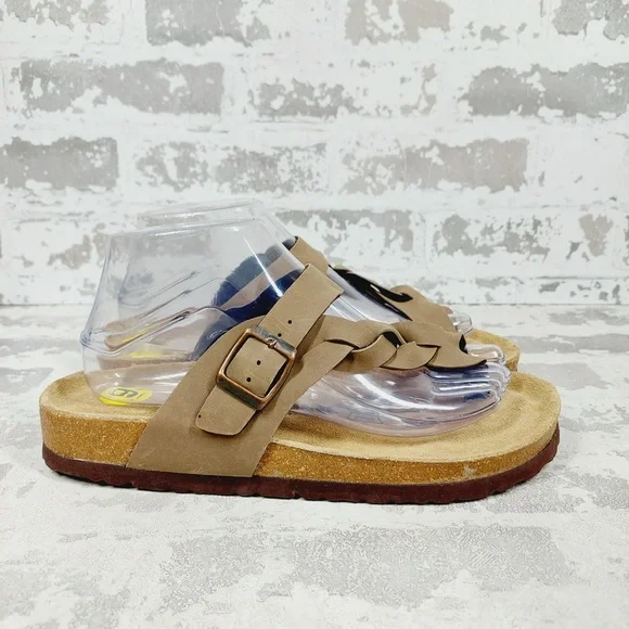 NEW Cushionaire Tan Brown Strappy Buckle Cork Footbed Summer Slide Sandals K28 - Picture 5 of 10